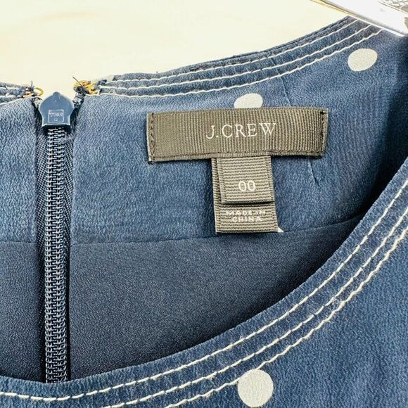 J. Crew Size 00 Navy Blue & White Polka Dot 100% Silk 3/4 Sleeve Shift Dress - Picture 8 of 11